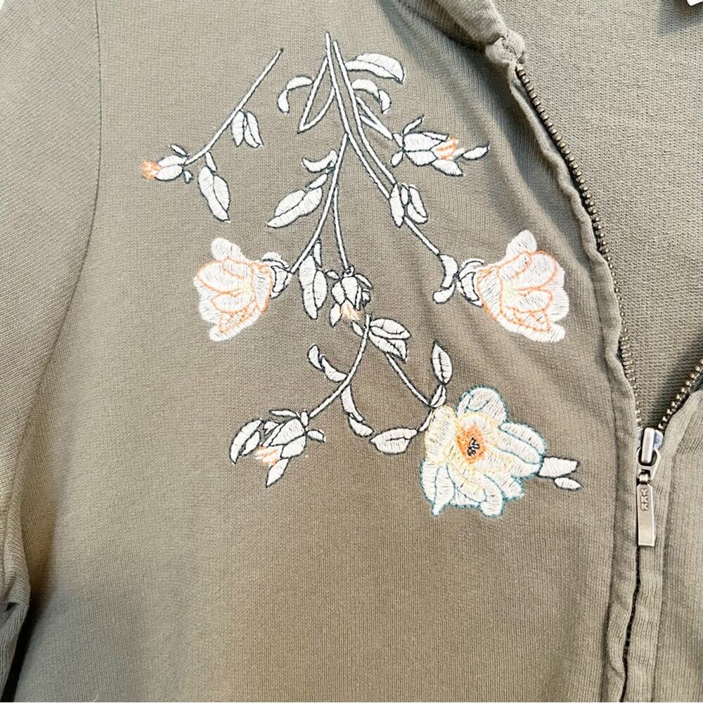J.JILL Olive Floral Embroidered Zip Hoodie S | Cottagecore Lounge Layer - Picture 5 of 9